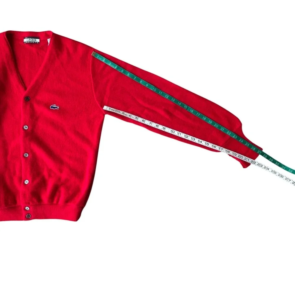 Vintage Izod Lacoste Red Cardigan Sweater Mens Medium Orlon Acrylic V-Neck Logo